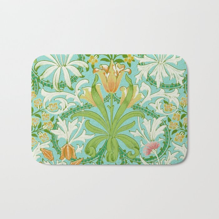 William Morris Woodland Weeds Orange Turquoise Bath Mat Gallery Image 1