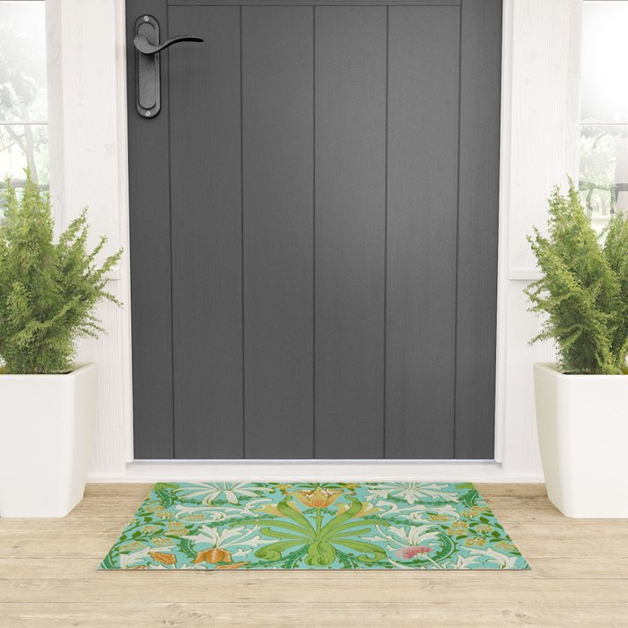 William Morris Woodland Weeds Orange Turquoise Welcome Mat Gallery Image 3