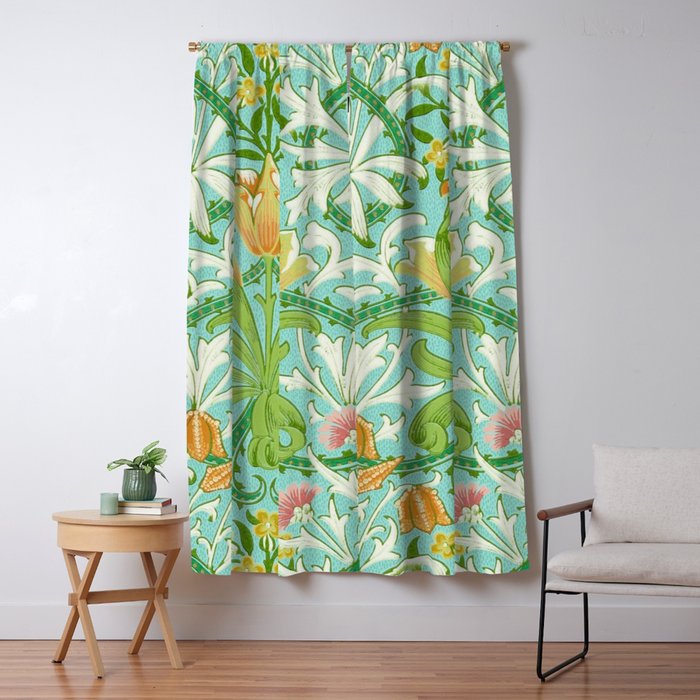 William Morris Woodland Weeds Orange Turquoise Window Curtain Gallery Image 1