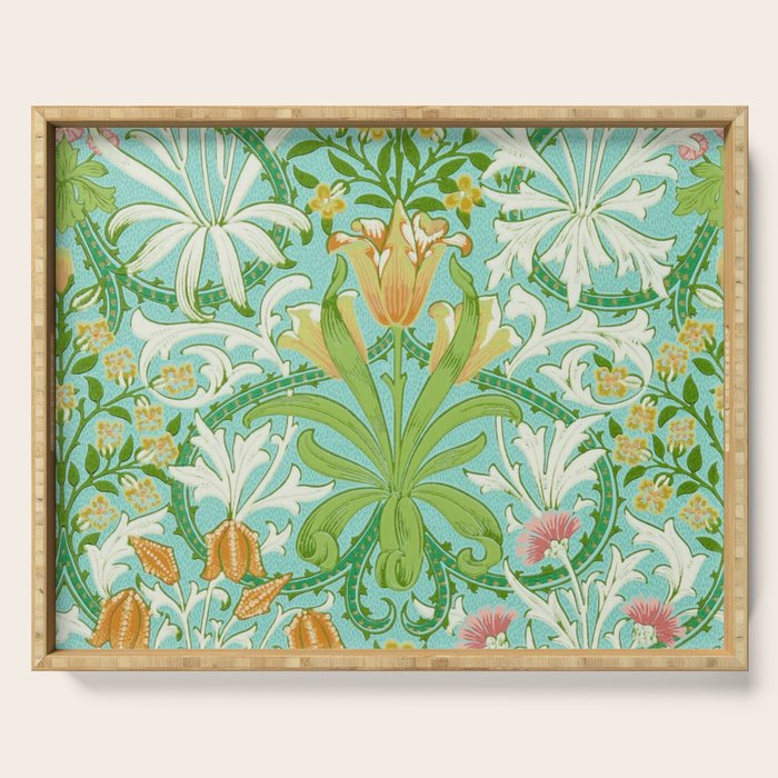 William Morris Woodland Weeds Orange Turquoise Serving Tray Gallery Image 1