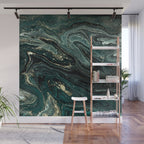Abstract Pour Painting Liquid Marble Abstract Dark Green Painting Gold Accent Agate Stone Layers Wall Mural Gallery Image 1