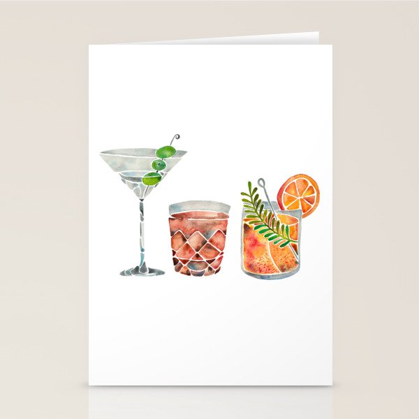 Classic Cocktails  - 1960s Watercolor Lineup Stationery Card Gallery Image 2