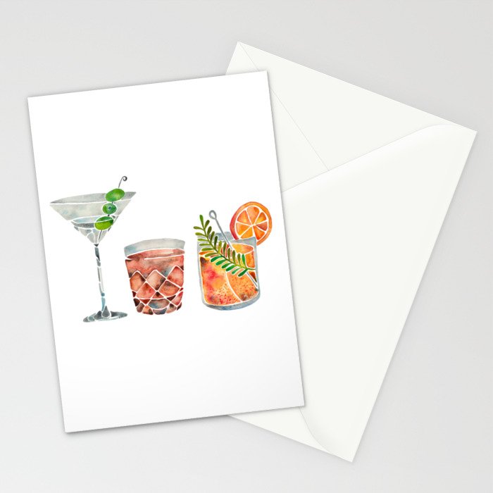 Classic Cocktails  - 1960s Watercolor Lineup Stationery Card Gallery Image 2