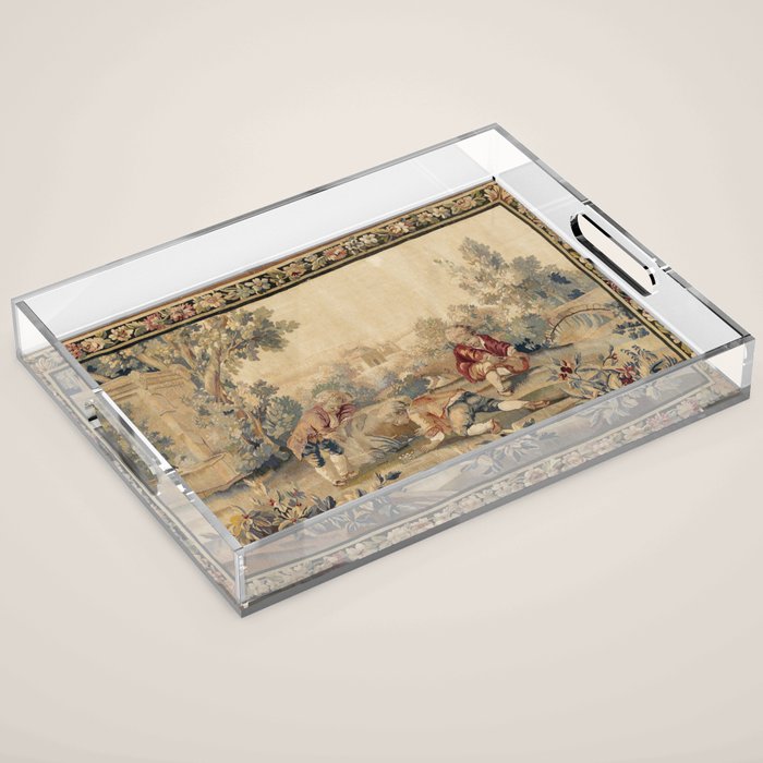 Aubusson  Antique French Tapestry Print Acrylic Tray Gallery Image 1