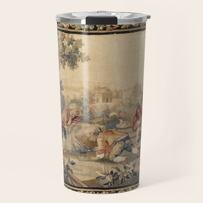 Aubusson  Antique French Tapestry Print Travel Mug Gallery Image 1