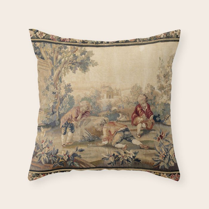 Aubusson  Antique French Tapestry Print Throw Pillow Gallery Image 6