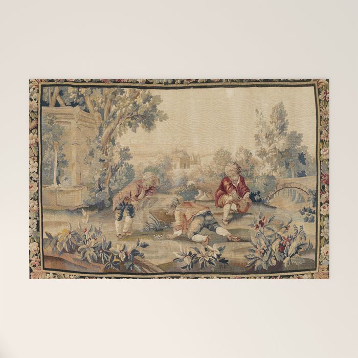 Aubusson  Antique French Tapestry Print Welcome Mat Gallery Image 1