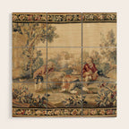 Aubusson  Antique French Tapestry Print Wood Wall Art Gallery Image 1