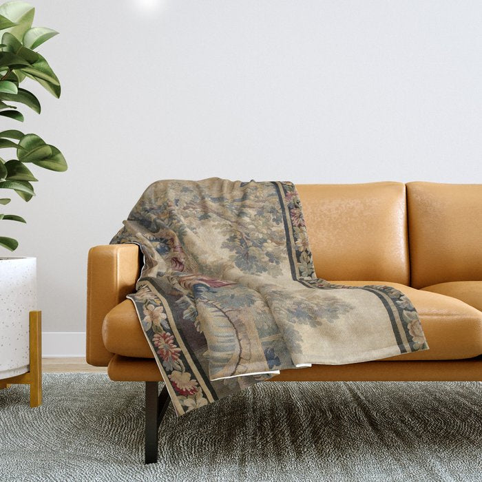 Aubusson  Antique French Tapestry Print Throw Blanket Gallery Image 1