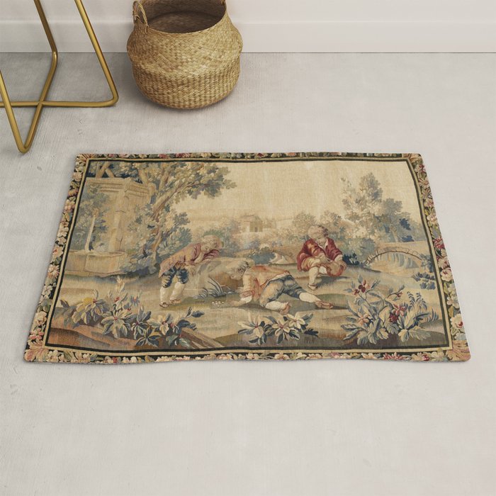 Aubusson  Antique French Tapestry Print Rug Gallery Image 1