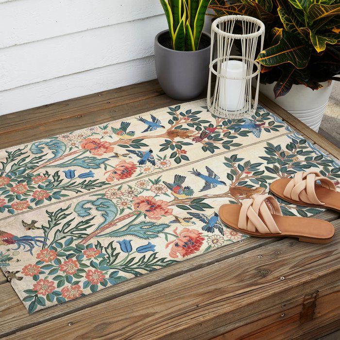William Morris & May Morris Antique Chinoiserie Floral Outdoor Rug Gallery Image 2