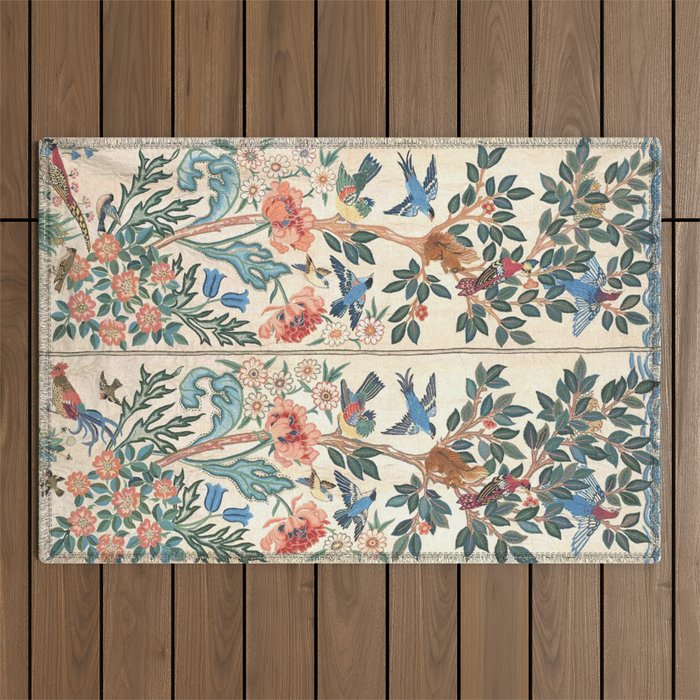 William Morris & May Morris Antique Chinoiserie Floral Outdoor Rug Gallery Image 1