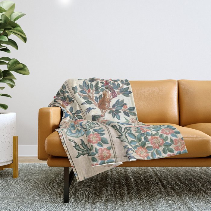 William Morris & May Morris Antique Chinoiserie Floral Throw Blanket Gallery Image 1