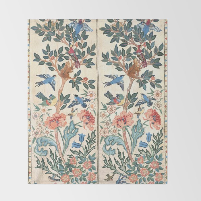 William Morris & May Morris Antique Chinoiserie Floral Throw Blanket Gallery Image 2