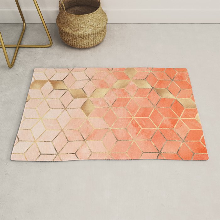 Soft Peach Gradient Cubes Rug Gallery Image 1