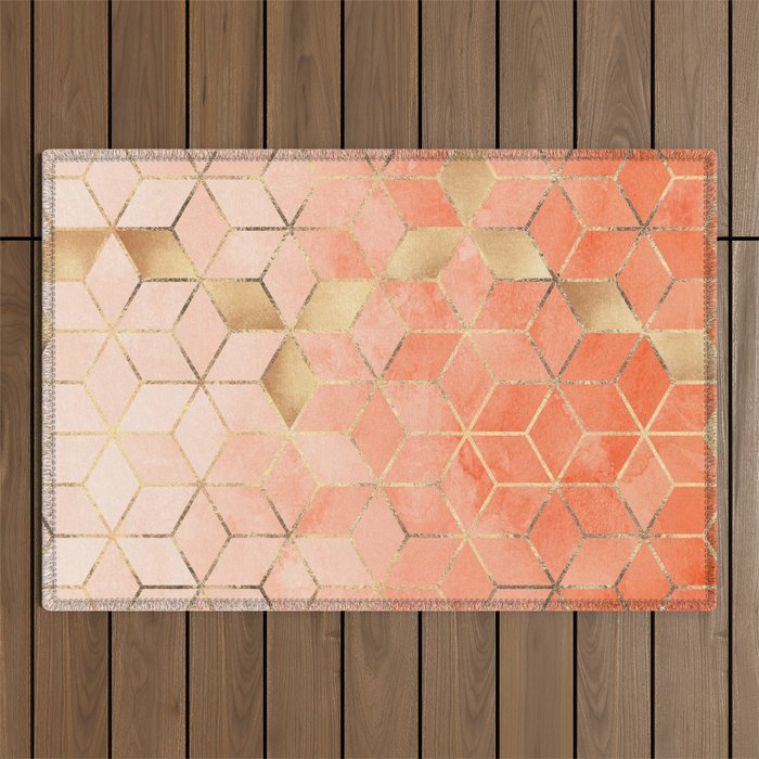 Soft Peach Gradient Cubes Outdoor Rug Gallery Image 1
