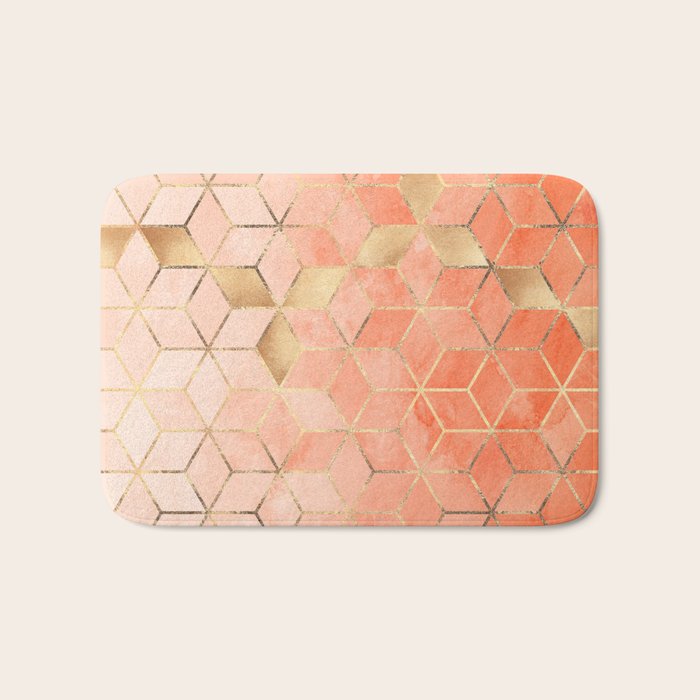 Soft Peach Gradient Cubes Bath Mat Gallery Image 1