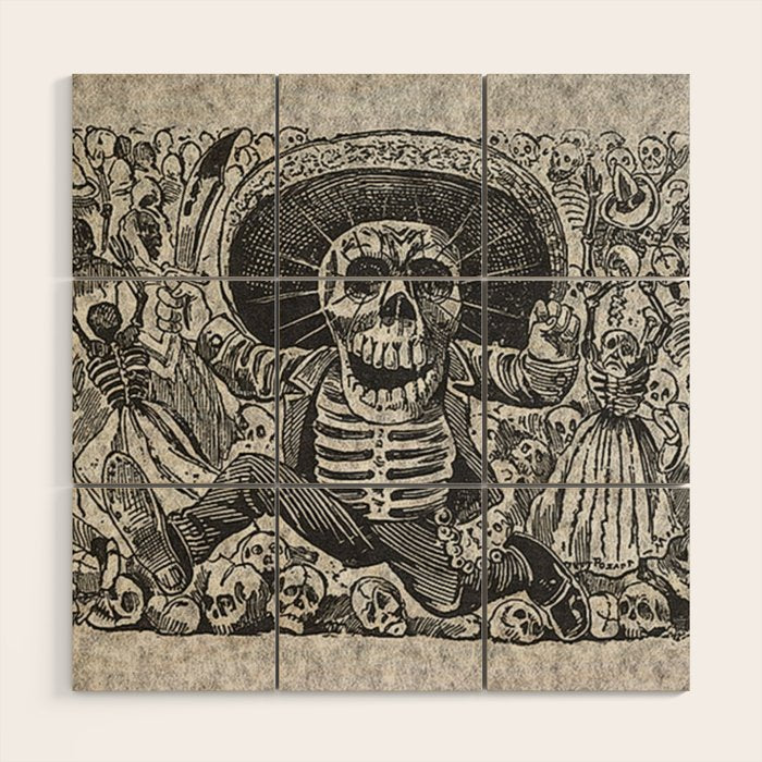 Calavera Oaxaqueña - Día de los Muertos - Mexican Day of the Dead by Jose Guadalupe Posada Wood Wall Art Gallery Image 1