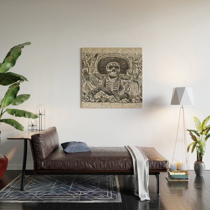 Calavera Oaxaqueña - Día de los Muertos - Mexican Day of the Dead by Jose Guadalupe Posada Wood Wall Art Gallery Image 2
