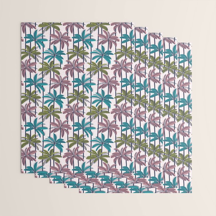 Retro Palm Springs vibes // white background highball green peacock blue and dry rose palm trees oxford navy blue lines Wrapping Paper Gallery Image 3