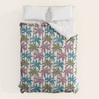 Retro Palm Springs vibes // white background highball green peacock blue and dry rose palm trees oxford navy blue lines Duvet Cover Gallery Image 6