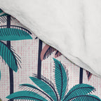 Retro Palm Springs vibes // white background highball green peacock blue and dry rose palm trees oxford navy blue lines Comforter Gallery Image 4