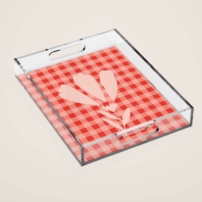 Gingham Plaid Red and Pink  Acrylic Tray Gallery Image 1