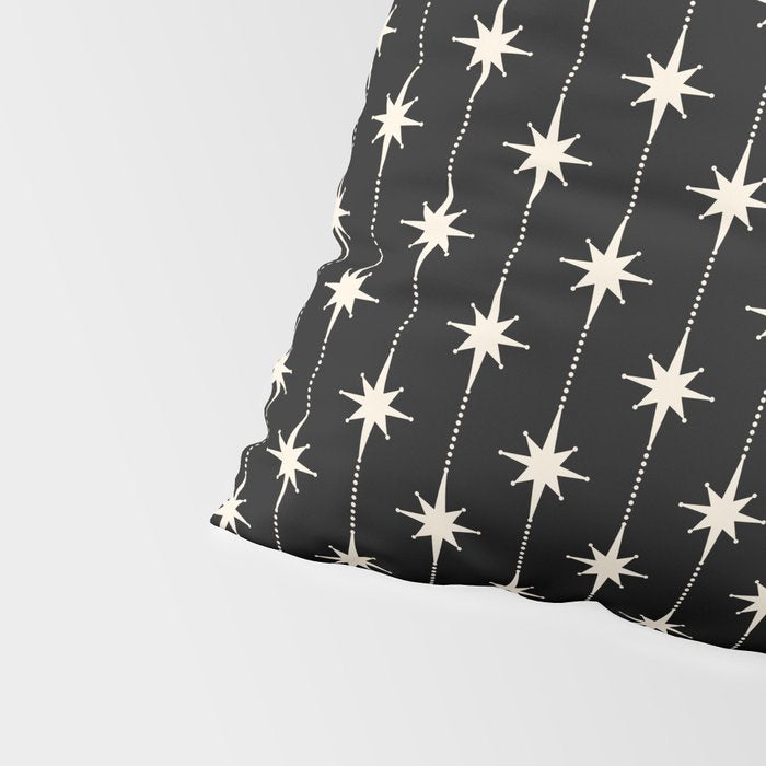 Mid Century Modern Atomic Stars and Dots Pattern in Black and Almond Cream Pillow Sham Gallery Image 4
