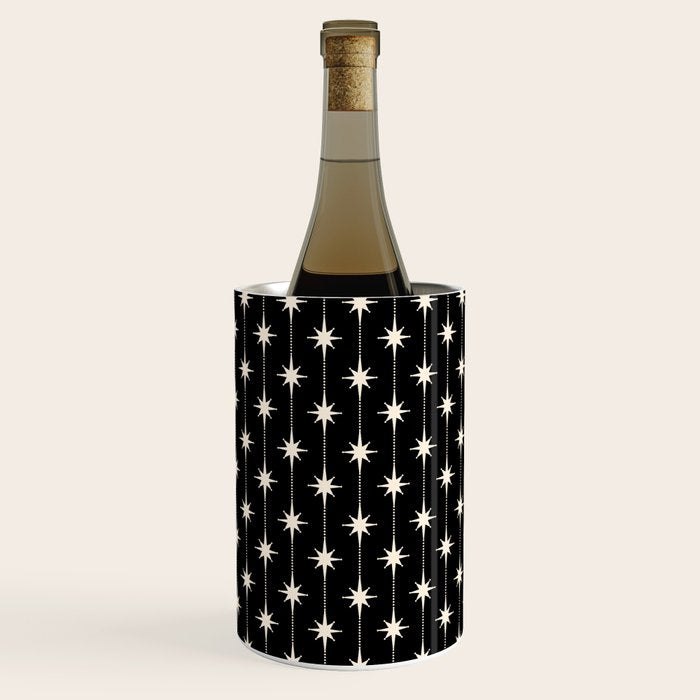 Mid Century Modern Atomic Stars and Dots Pattern in Black and Almond Cream Wine Chiller Gallery Image 2