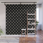 Mid Century Modern Atomic Stars and Dots Pattern in Black and Almond Cream Wall Mural Gallery Image 1