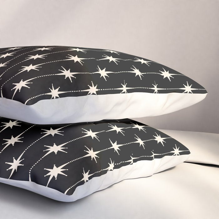 Mid Century Modern Atomic Stars and Dots Pattern in Black and Almond Cream Pillow Sham Gallery Image 3