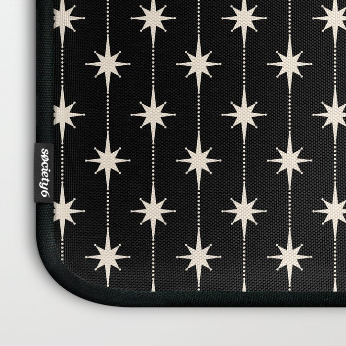 Mid Century Modern Atomic Stars and Dots Pattern in Black and Almond Cream Laptop Sleeve Gallery Image 3