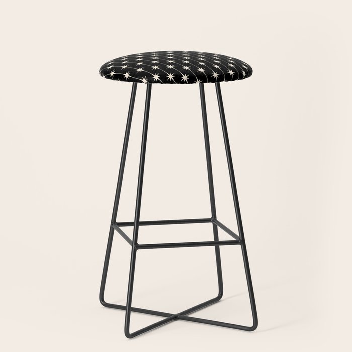Mid Century Modern Atomic Stars and Dots Pattern in Black and Almond Cream Stool Gallery Image 1
