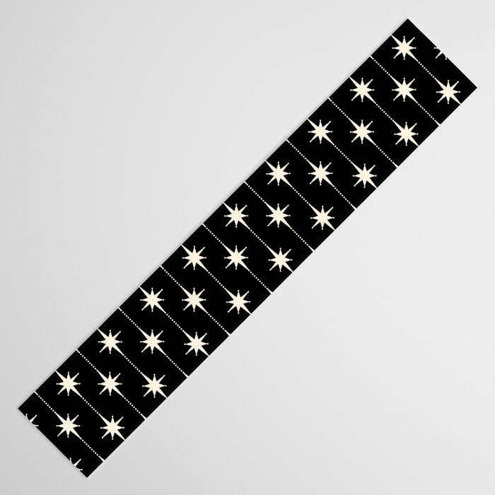 Mid Century Modern Atomic Stars and Dots Pattern in Black and Almond Cream Table Runner Gallery Image 3
