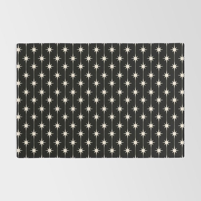 Mid Century Modern Atomic Stars and Dots Pattern in Black and Almond Cream Rug Gallery Image 2