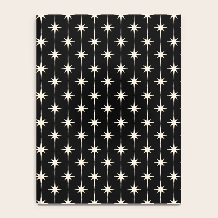Mid Century Modern Atomic Stars and Dots Pattern in Black and Almond Cream Notebook Gallery Image 4