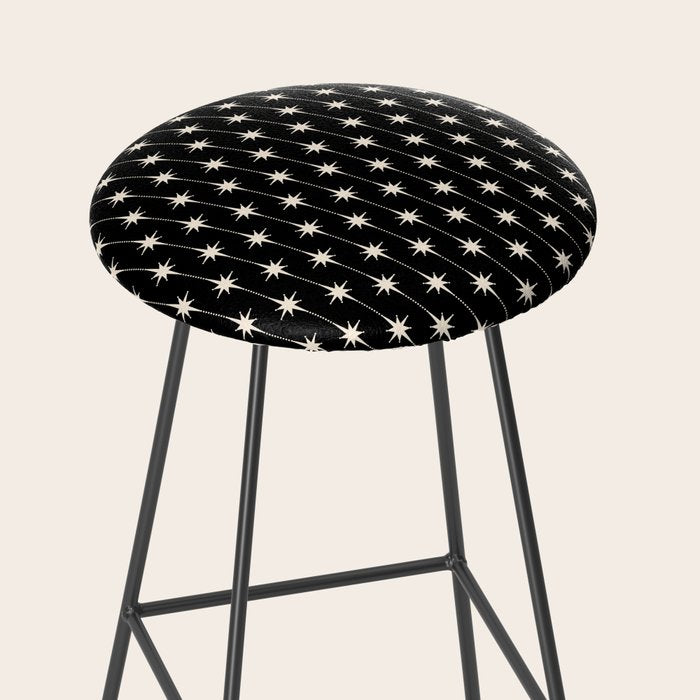 Mid Century Modern Atomic Stars and Dots Pattern in Black and Almond Cream Stool Gallery Image 2