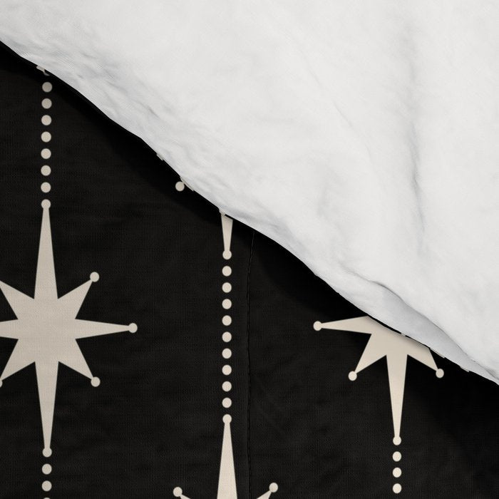 Mid Century Modern Atomic Stars and Dots Pattern in Black and Almond Cream Comforter Gallery Image 4