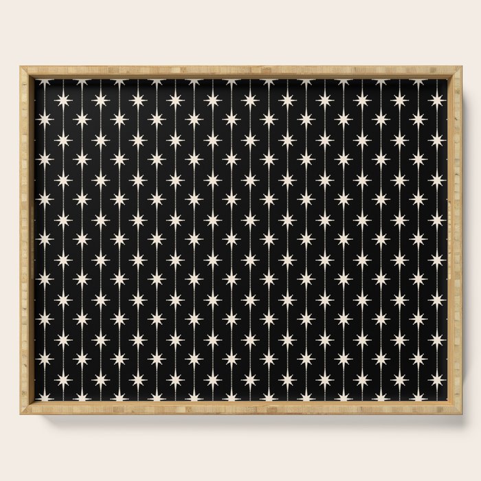 Mid Century Modern Atomic Stars and Dots Pattern in Black and Almond Cream Serving Tray Gallery Image 1