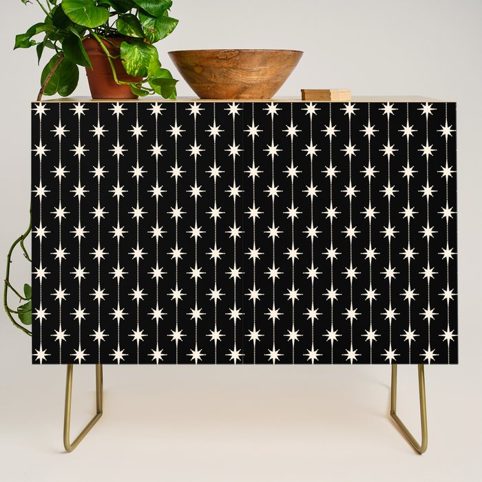 Mid Century Modern Atomic Stars and Dots Pattern in Black and Almond Cream Credenza Gallery Image 1