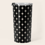 Mid Century Modern Atomic Stars and Dots Pattern in Black and Almond Cream Travel Mug Gallery Image 3
