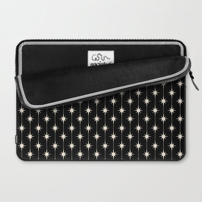 Mid Century Modern Atomic Stars and Dots Pattern in Black and Almond Cream Laptop Sleeve Gallery Image 2
