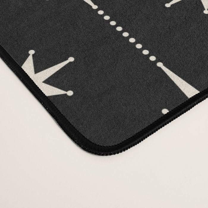 Mid Century Modern Atomic Stars and Dots Pattern in Black and Almond Cream Desk Mat Gallery Image 4