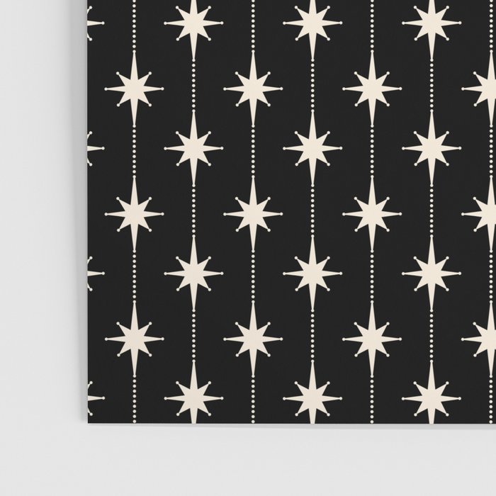 Mid Century Modern Atomic Stars and Dots Pattern in Black and Almond Cream Poster Gallery Image 3