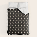Mid Century Modern Atomic Stars and Dots Pattern in Black and Almond Cream Duvet Cover Gallery Image 6