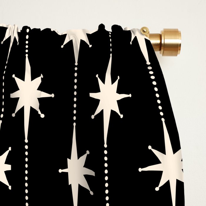 Mid Century Modern Atomic Stars and Dots Pattern in Black and Almond Cream Window Curtain Gallery Image 2