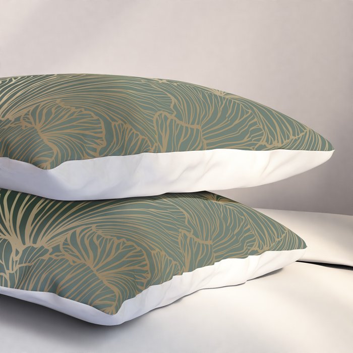 Decorative Nature Pattern, Floral Prints, Green and Gold Pillow Sham Gallery Image 3