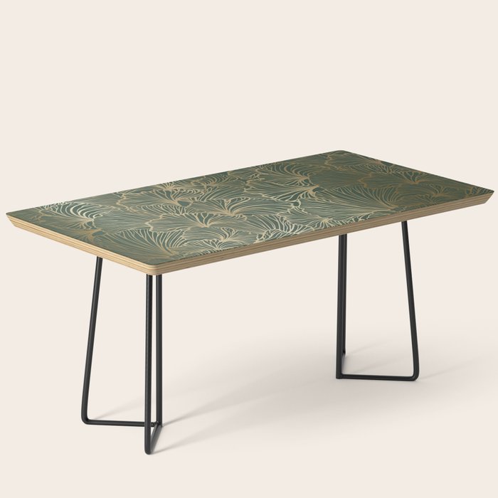 Decorative Nature Pattern, Floral Prints, Green and Gold Coffee Table Gallery Image 1