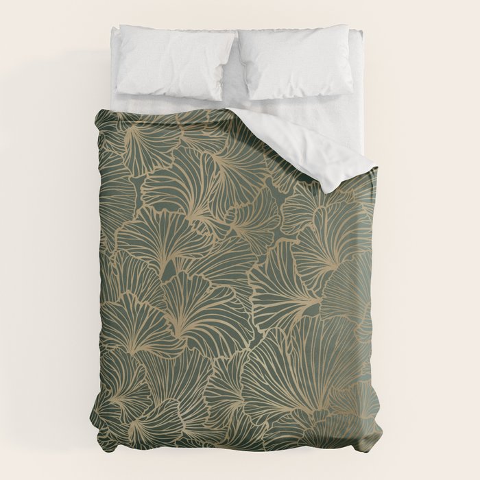 Decorative Nature Pattern, Floral Prints, Green and Gold Duvet Cover Gallery Image 6