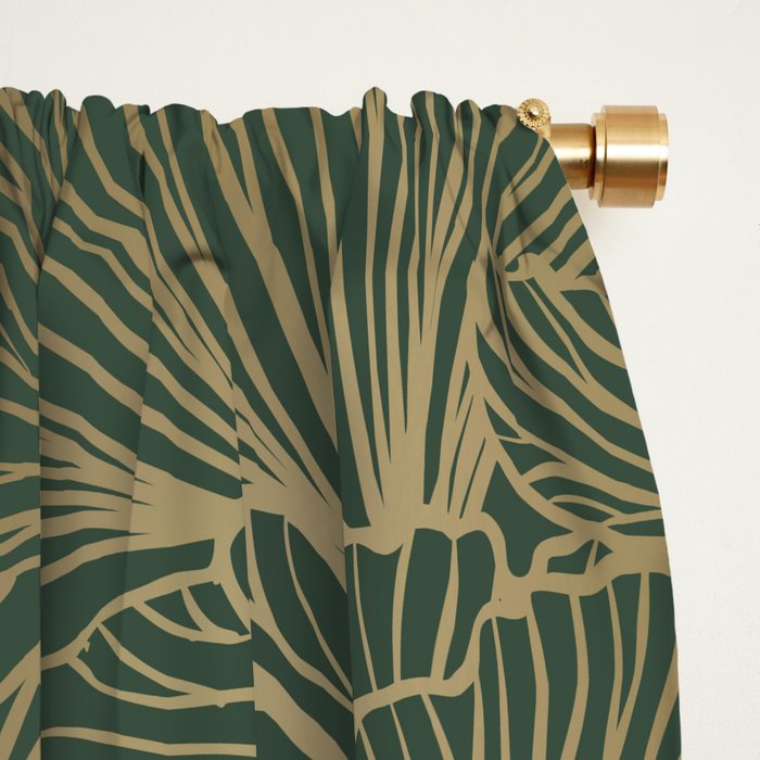 Decorative Nature Pattern, Floral Prints, Green and Gold Window Curtain Gallery Image 2
